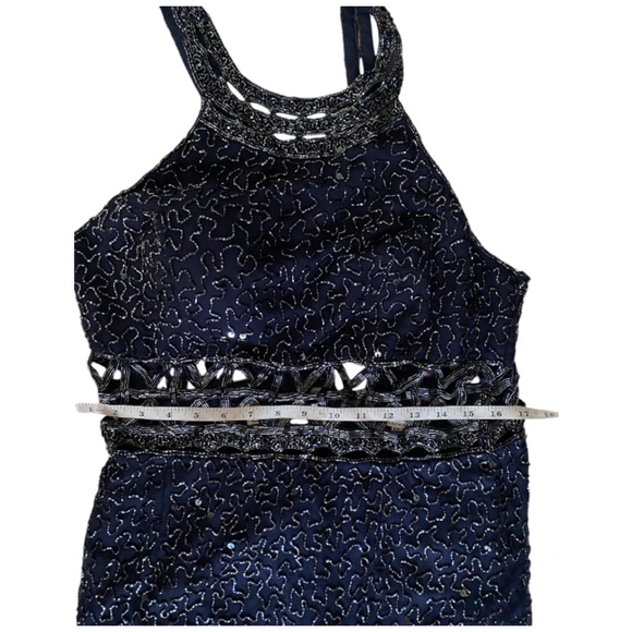 Scala Womens Beaded Sequin Maxi Dress Vintage Blue Silk Formal Evening Gown XXL - Picture 11 of 16